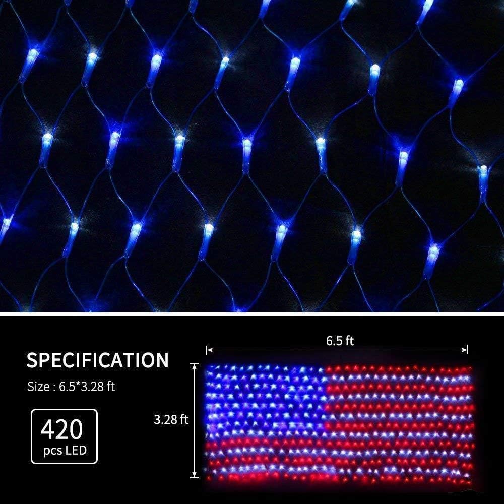 420 LED American Advanced Flag String Lights, Waterproof Led Flag Net Light of The United States for Yard,Garden Decoration, Festival, Holiday, Party Decoration,Christmas Decorations (Plug in Power)