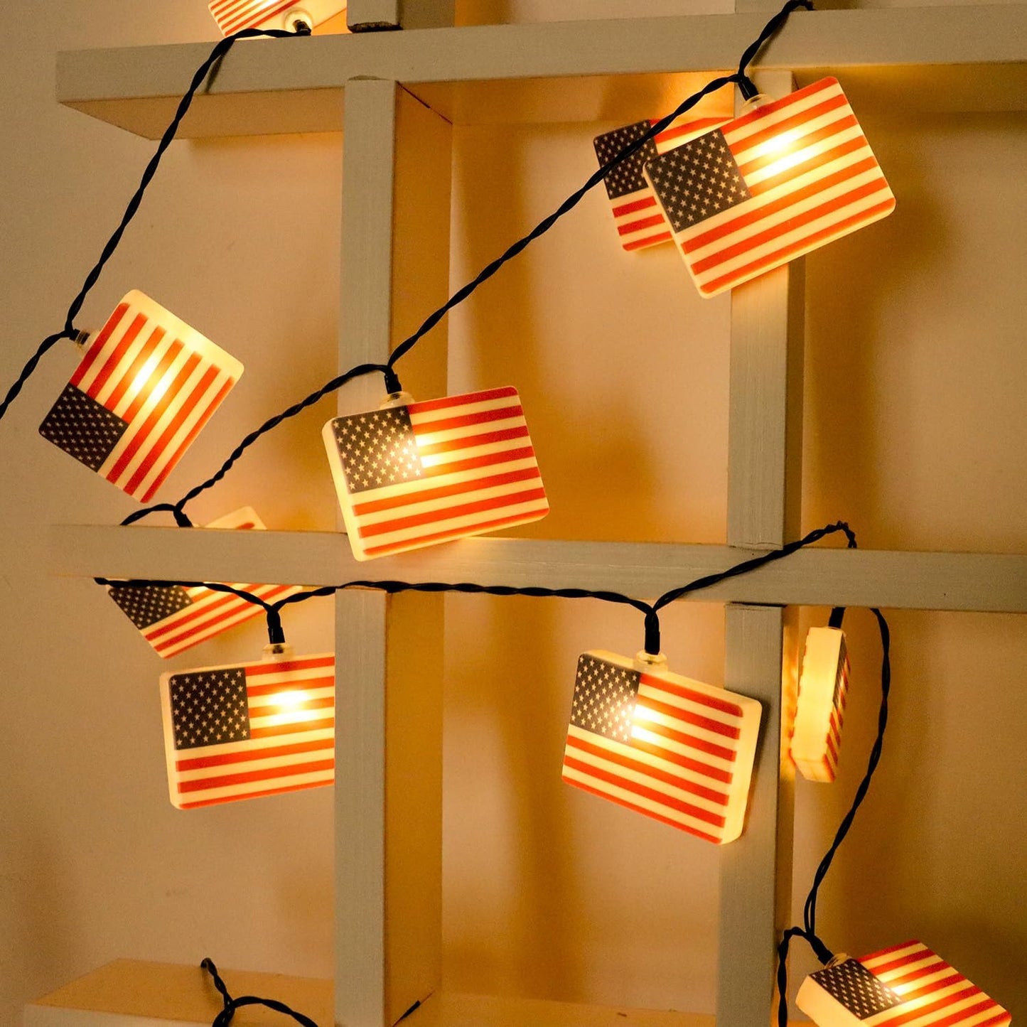 30 Big American Flag Solar String Lights - Patriotic Outdoor Decor for July 4th, Christmas, and Memorial Day