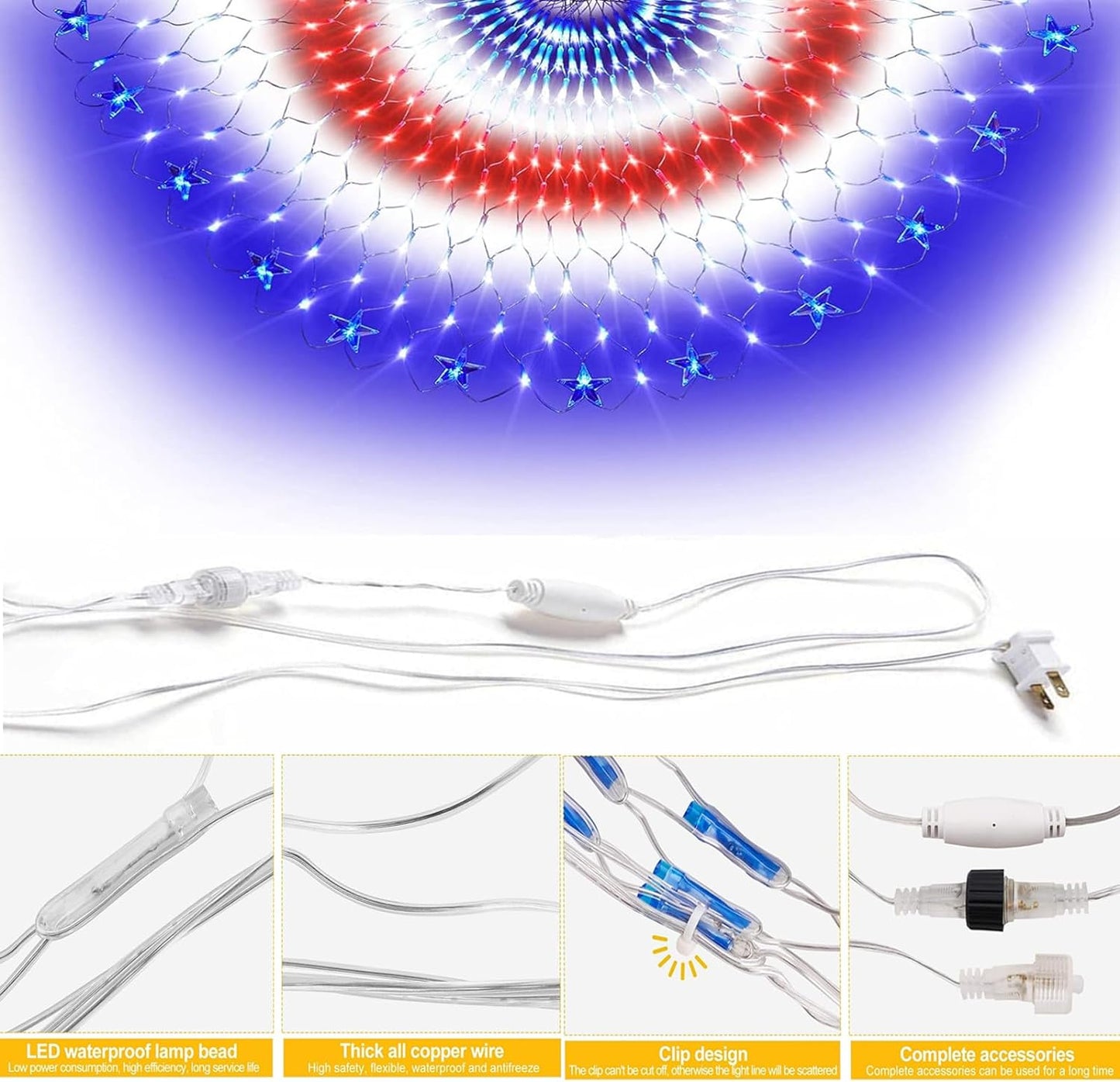 Super Bright American Flag Lights with 243 LEDS for Patriotic Memorial Day and Independence Day Decorations