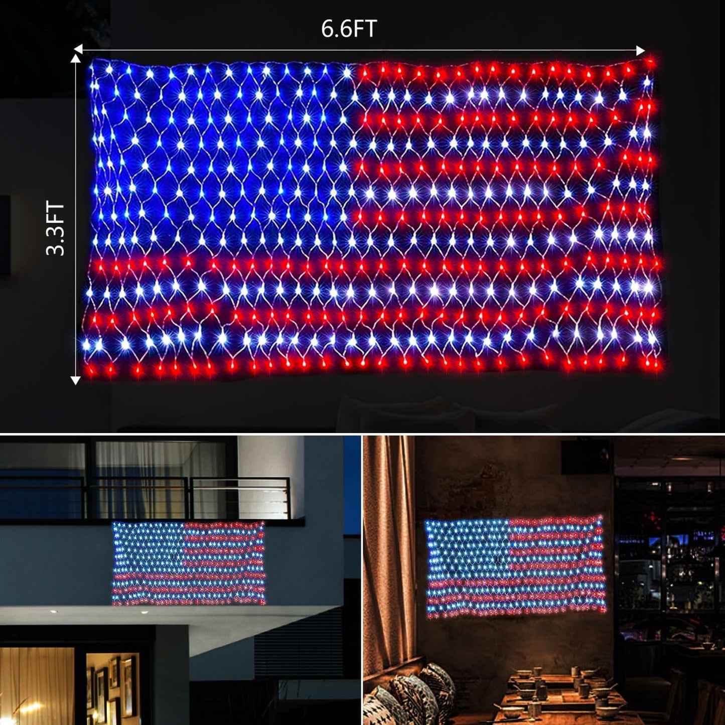 420 LED American Advanced Flag String Lights, Waterproof Led Flag Net Light of The United States for Yard,Garden Decoration, Festival, Holiday, Party Decoration,Christmas Decorations (Plug in Power)