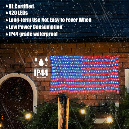 420 LED American Advanced Flag String Lights, Waterproof Led Flag Net Light of The United States for Yard,Garden Decoration, Festival, Holiday, Party Decoration,Christmas Decorations (Plug in Power)