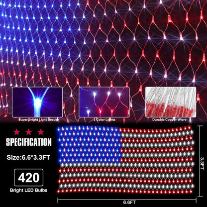 Super Bright American Flag Lights with 243 LEDS for Patriotic Memorial Day and Independence Day Decorations