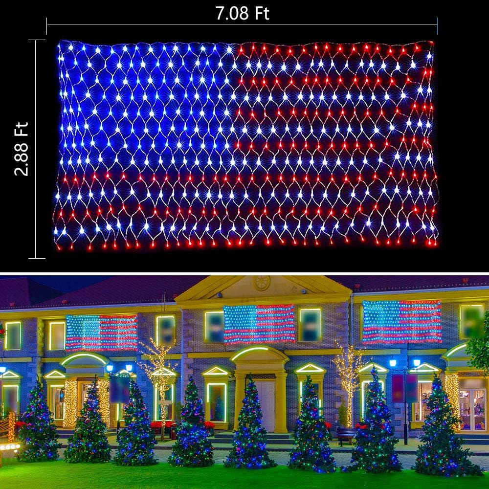 420 LED American Advanced Flag String Lights, Waterproof Led Flag Net Light of The United States for Yard,Garden Decoration, Festival, Holiday, Party Decoration,Christmas Decorations (Plug in Power)