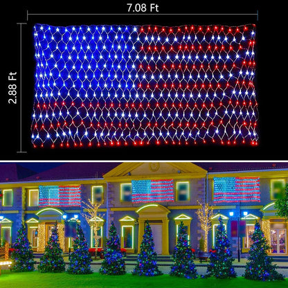 420 LED American Advanced Flag String Lights, Waterproof Led Flag Net Light of The United States for Yard,Garden Decoration, Festival, Holiday, Party Decoration,Christmas Decorations (Plug in Power)