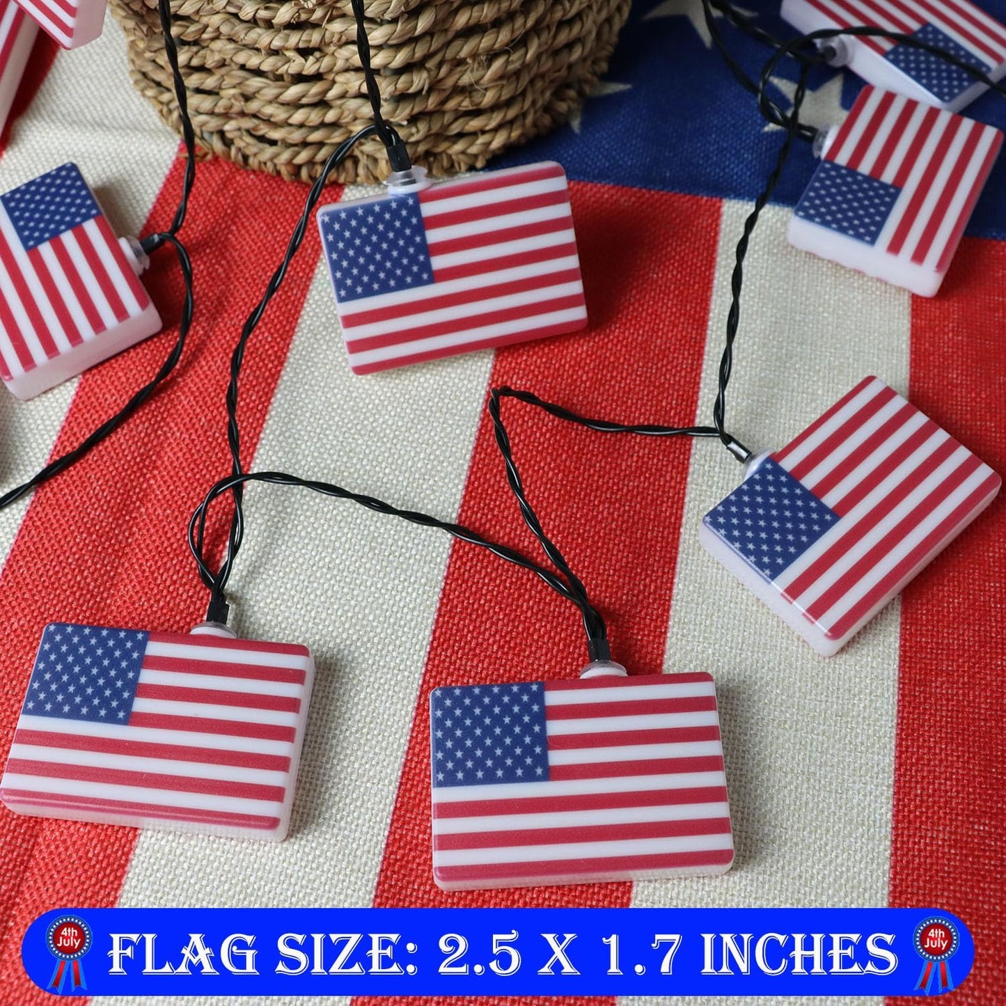 30 Big American Flag Solar String Lights - Patriotic Outdoor Decor for July 4th, Christmas, and Memorial Day