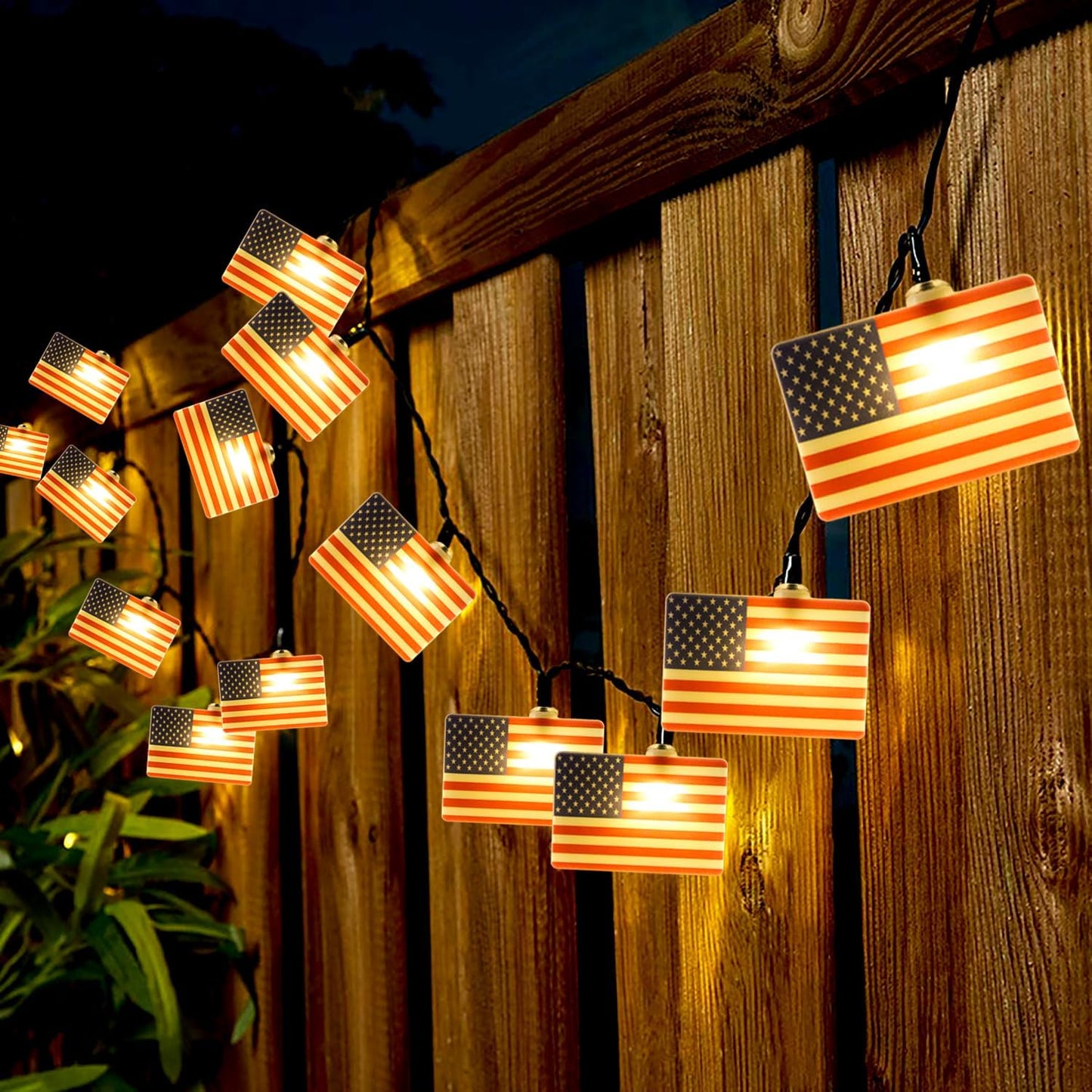 30 Big American Flag Solar String Lights - Patriotic Outdoor Decor for July 4th, Christmas, and Memorial Day