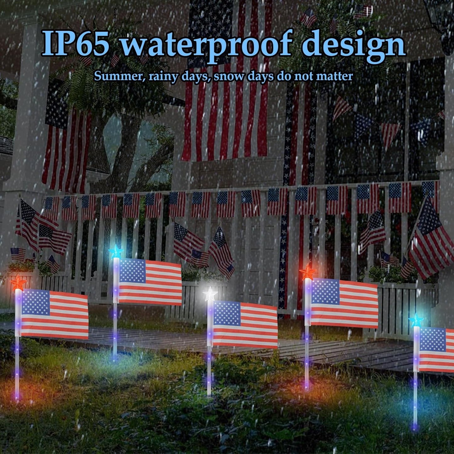 Set of 6 Solar American Flag Lights with Patriotic Stars for Outdoor 4th of July Decorations