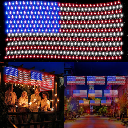 Super Bright American Flag Lights with 243 LEDS for Patriotic Memorial Day and Independence Day Decorations